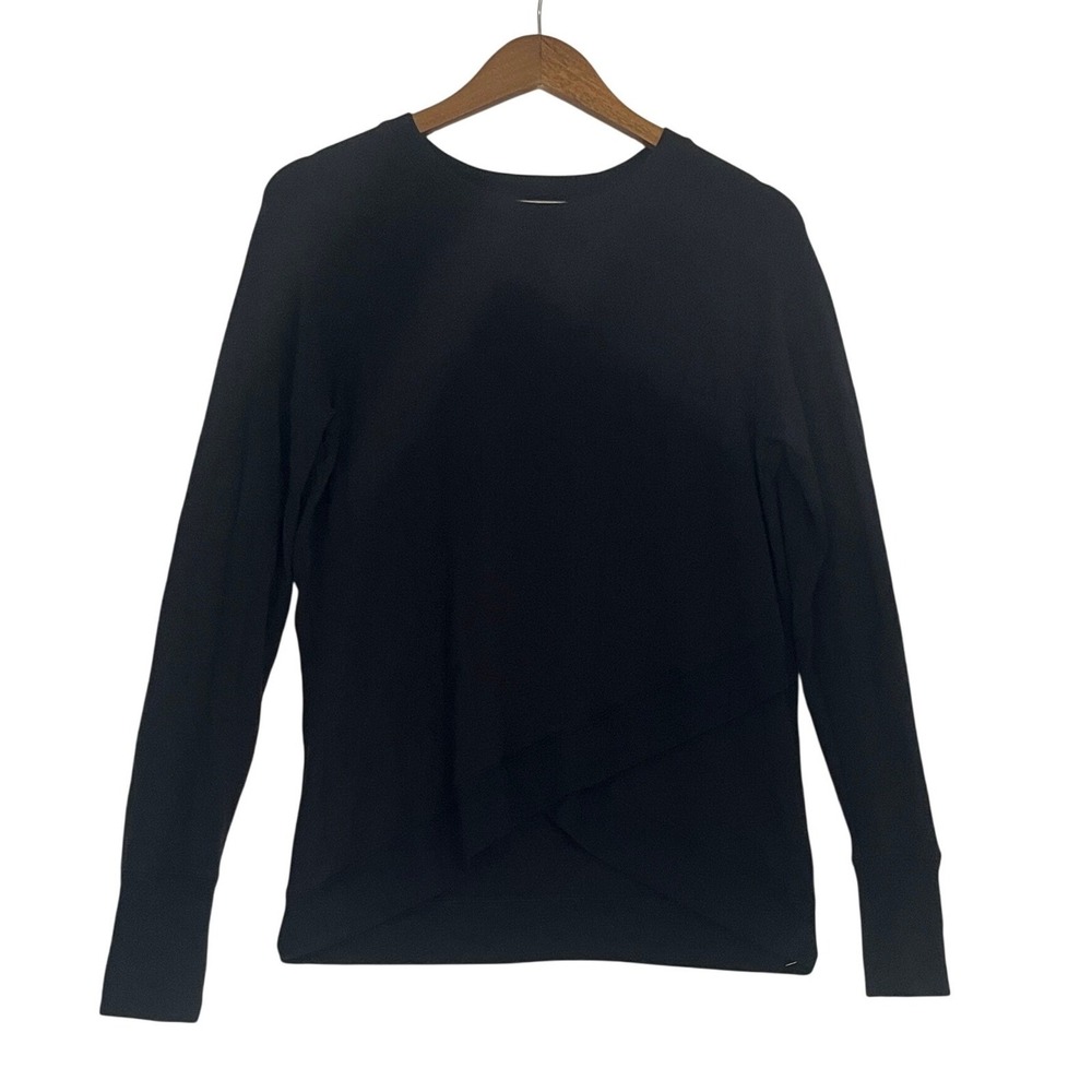 ATHLETA Black Wrap Front Long Sleeve Top S Modal Spandex Retro-Chic - Picture 4 of 8